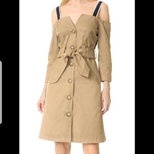 Opening Ceremony Khaki Inside Out Cold Shoulder Trench S17aaw15005 Short Casual